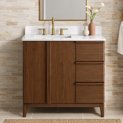 Home Decorators Collection Sellan 37 in Single Sink Freestanding Bathroom Vanity in Dark Walnut with Calacatta White Quartz Top Assembled V24048DW 36