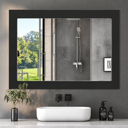 LuxHomez 30 in W x 40 in H Classic Medium Black Rectangular Wood Frame Bathroom Vanity Wall Mirror Full Body Mirror 76101 BK WMFZ 2