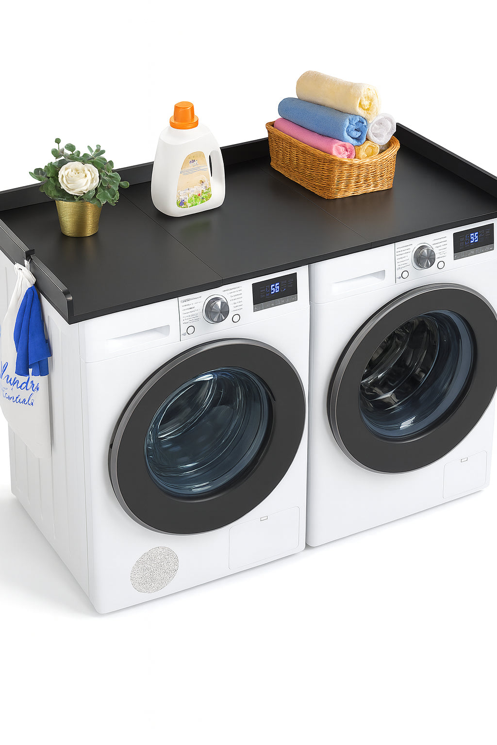 VEIKOUS 54 in. W Bamboo Modern Rectangle Washer and Dryer Countertop, Laundry Countertop Room Hamper with Edge Rails in Black
