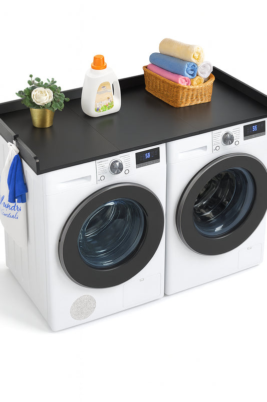 VEIKOUS 54 in. W Bamboo Modern Rectangle Washer and Dryer Countertop, Laundry Countertop Room Hamper with Edge Rails in Black