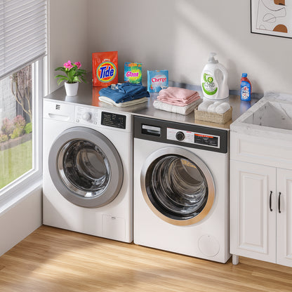 VEIKOUS 54 in. W Bamboo Modern Rectangle Washer and Dryer Countertop, Laundry Countertop Room Hamper with Edge Rails in Black