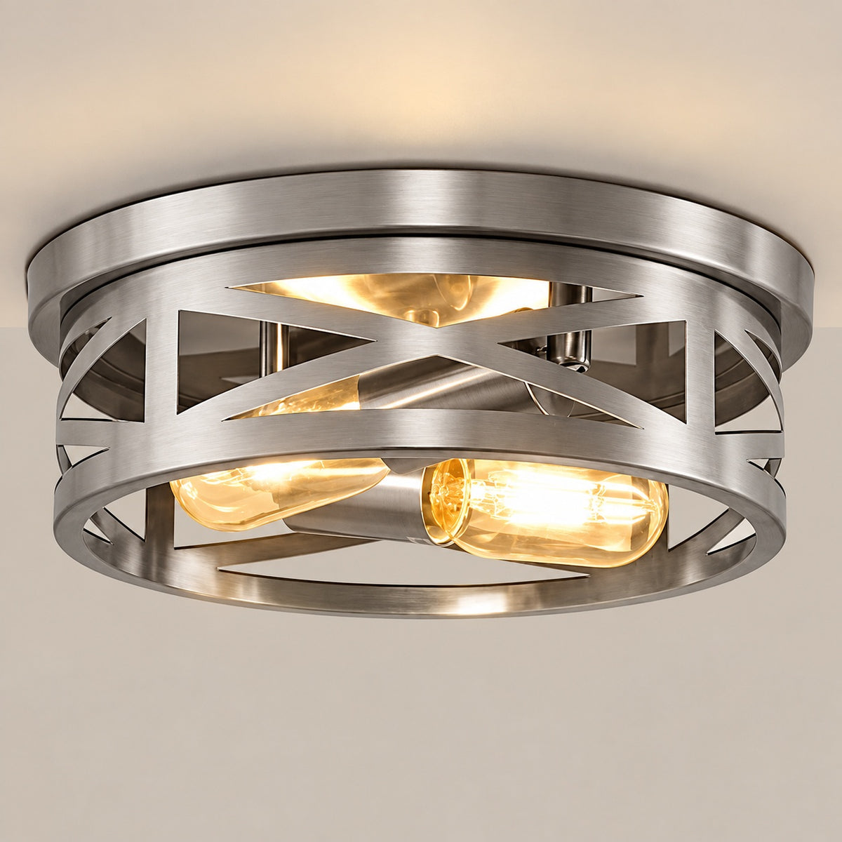 Emeritpro 10 6 in Brushed Nickel Flush Mount Ceiling Light2 Light Ceiling Fixture for Bedroom Hallway Entryway Bulb Not Included HG QX05901BNK 1AP3