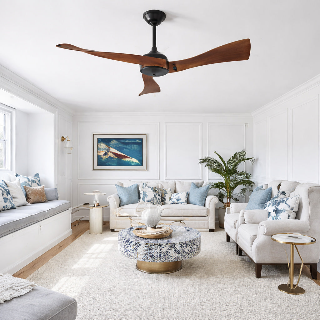 Byteany 52 in Indoor Black Ceiling Fan with 3 Solid Wood Blades 6 Speeds Reversible DC Motor without Light