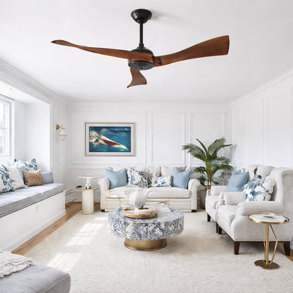 Byteany 52 in Indoor Black Ceiling Fan with 3 Solid Wood Blades 6 Speeds Reversible DC Motor without Light