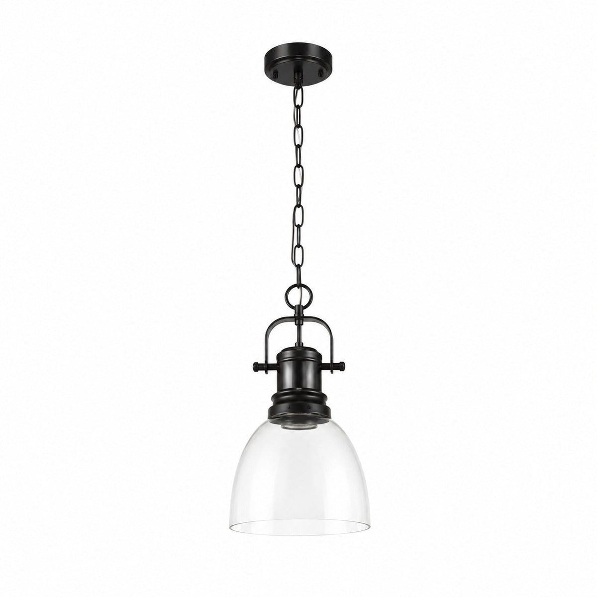 Golden Lighting Duncan 100 Watt 1 Light Matte Black Shaded Pendant Light with Clear Glass Shade No Bulbs Included 3602 S BLK CLR