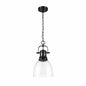Golden Lighting Duncan 100 Watt 1 Light Matte Black Shaded Pendant Light with Clear Glass Shade No Bulbs Included 3602 S BLK CLR