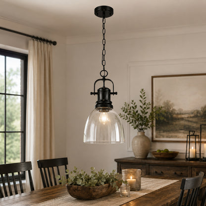 Golden Lighting Duncan 100 Watt 1 Light Matte Black Shaded Pendant Light with Clear Glass Shade No Bulbs Included 3602 S BLK CLR