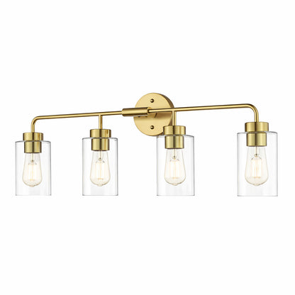 JAZAVA 30 in 4 Light Brushed Gold Vanity Light with Clear Glass Shade