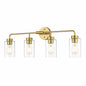 JAZAVA 30 in 4 Light Brushed Gold Vanity Light with Clear Glass Shade