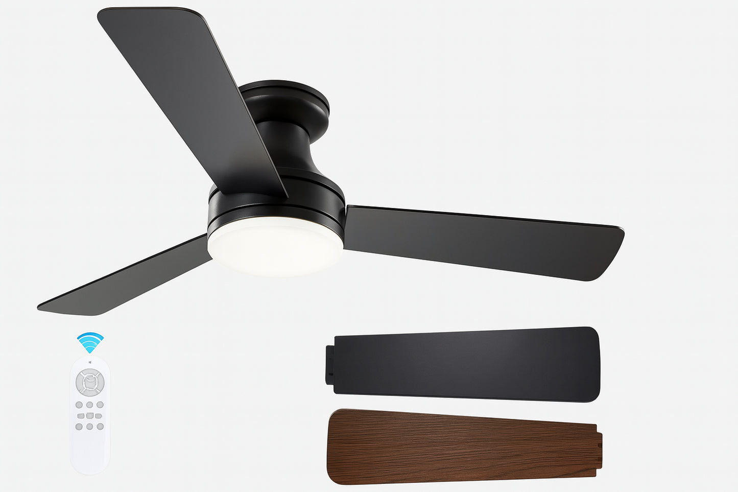 Realmate Amice 42 in. Indoor Matte Black Flush Mount Ceiling Fan with Integrated LED, Remote Control and 5 Reversible Blades