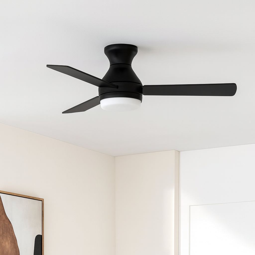 Realmate Amice 42 in. Indoor Matte Black Flush Mount Ceiling Fan with Integrated LED, Remote Control and 5 Reversible Blades