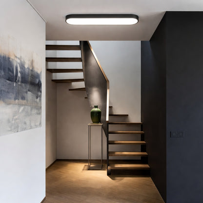 HUOKU Lumin 31 5 in W Matte Black Integrated LED Flush Mount Long Rectangular Ceiling Light Main Lighting for KitchenBathroom