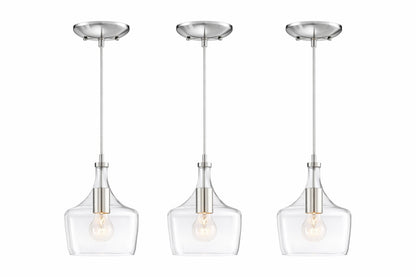 Hukoro 1 Light Brushed Nickel Kitchen Island Pendant Light with Clear Glass Light 3 Pack