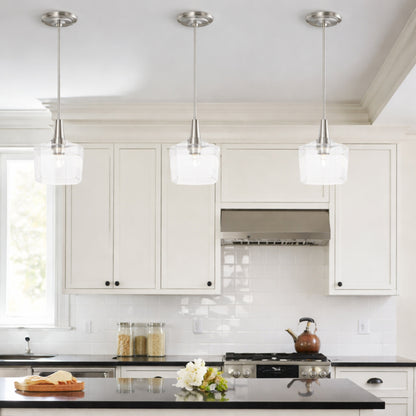 Hukoro 1 Light Brushed Nickel Kitchen Island Pendant Light with Clear Glass Light 3 Pack