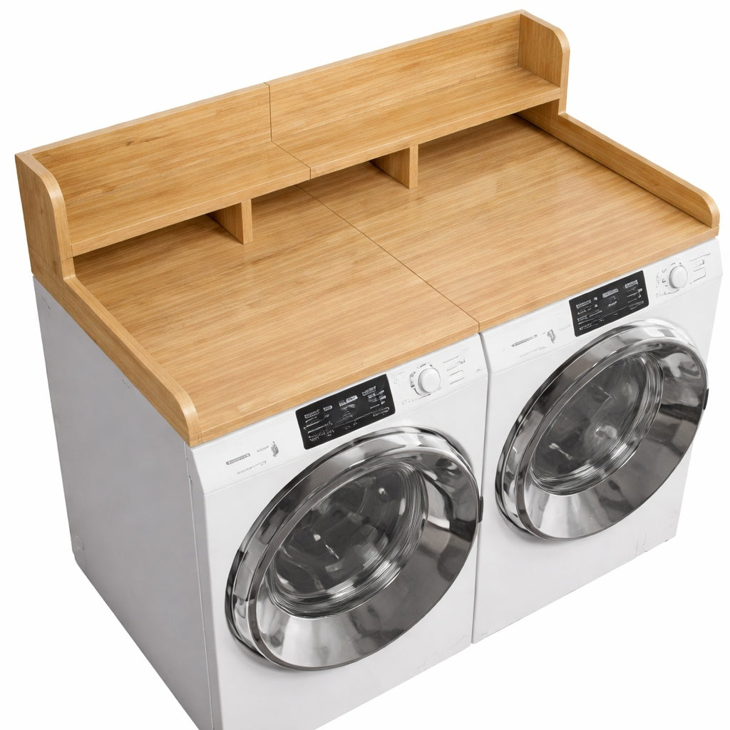 Tileon Natural Wood Washer Dryer Countertop Storage Shelf With Rounded Edge Rails For Kitchen Laundry Room Organization