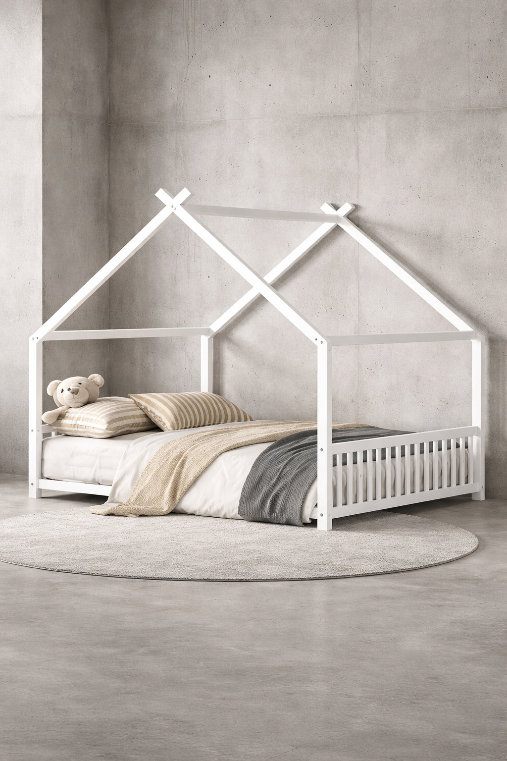 Harper Bright Designs White Full Size Metal House Platform Bed Low Bed For Kids