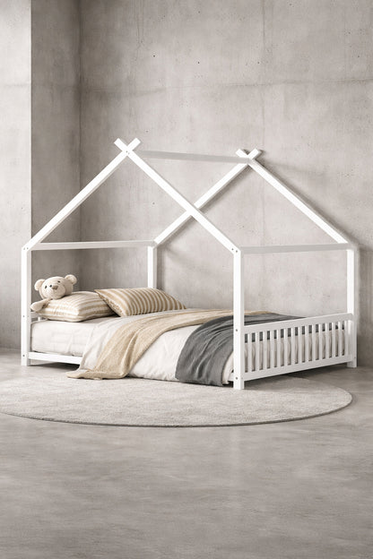Harper Bright Designs White Full Size Metal House Platform Bed Low Bed For Kids