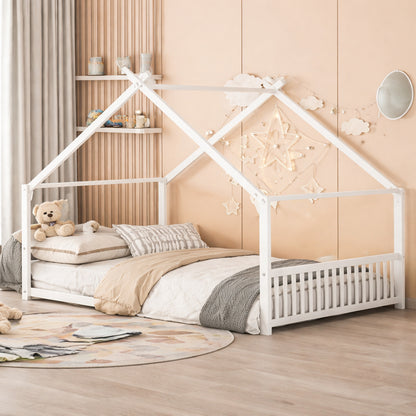 Harper Bright Designs White Full Size Metal House Platform Bed Low Bed For Kids