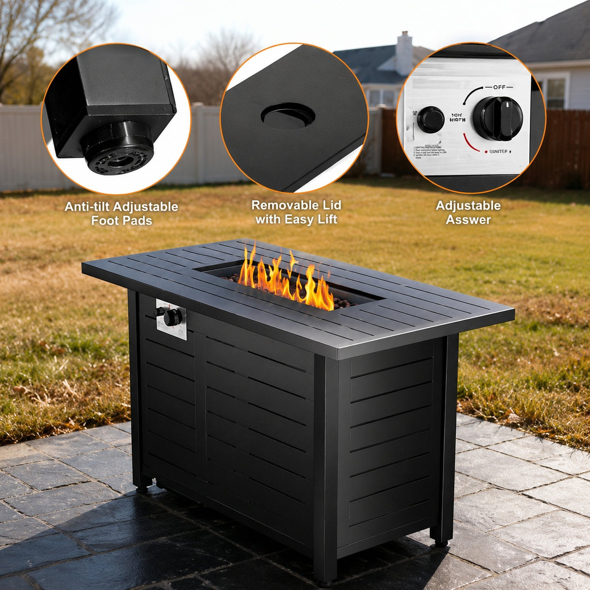 R W FLAME 43 in 50 000 BTU Multi Purpose Rectangular Propane Gas Fire Pit Table