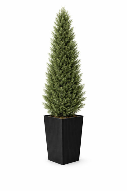 DR Planzen 5 ft Artificial Indoor Outdoor Topiary Cedar Tree with Black Planter Fake UV Resistant Potted Plants