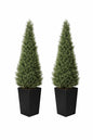 DR Planzen 5 ft Artificial Indoor Outdoor Topiary Cedar Tree with Black Planter Fake UV Resistant Potted Plants Set of 2