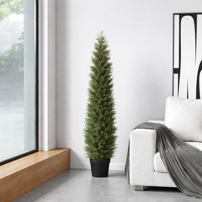 DR Planzen 5 ft Artificial Indoor Outdoor Topiary Cedar Tree with Black Planter Fake UV Resistant Potted Plants Set of 2