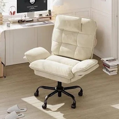 Bestler Velvet Adjustable Height Cross Legged Office Chair in Beige w Flip up Arms High Back Executive Chair with Headrest