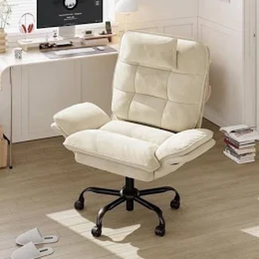 Bestler Velvet Adjustable Height Cross Legged Office Chair in Beige w Flip up Arms High Back Executive Chair with Headrest