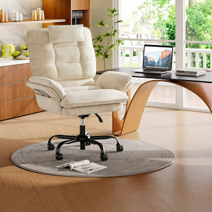 Bestler Velvet Adjustable Height Cross Legged Office Chair in Beige w Flip up Arms High Back Executive Chair with Headrest