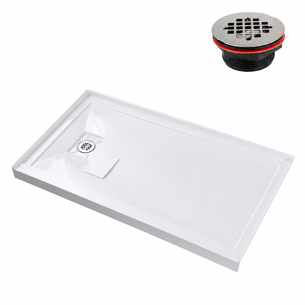 Streamline GB 617 472 72 in x 36 in Alcove Acrylic Shower Pan Base in Glossy White with Left Drain Drain Included