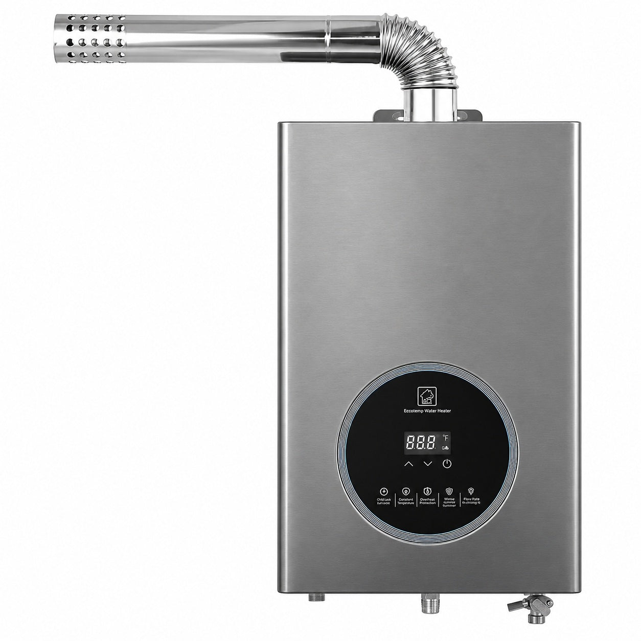 SKYSHALO 4 3 gal Propane Tankless Water Heater 100000 BTU Instant Hot Water Smart Control LED Display Silver Gray