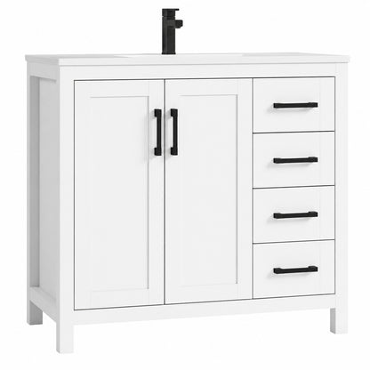 DELUXE DL LIVING Raven 37 in Single Sink White Bath Vanity with White Engineered Solid Surface Top and 4 Drawers Unassembled