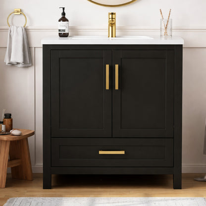 Deluxe Dl Living Raven 31 In W Single Sink Black Freestanding Bath Vanity With White Engineered Solid Surface Top Unassembled