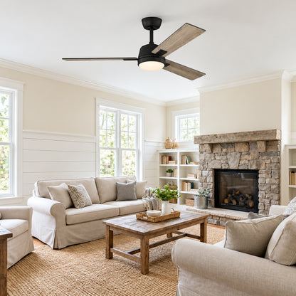 Hampton Bay Verano 52 in Matte Black Downrod Standard Ceiling Fan with 3 Blades White Adjustable LED Light DC Motor and Remote 85233