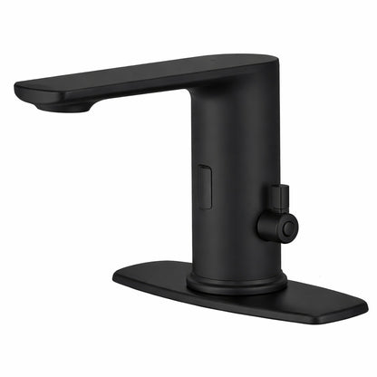HOMEMYSTIQUE Automatic Sensor Touchless Single Hole Bathroom Sink Faucet with Deck Plate in Matte Black