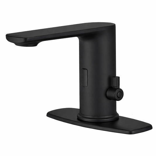 HOMEMYSTIQUE Automatic Sensor Touchless Single Hole Bathroom Sink Faucet with Deck Plate in Matte Black