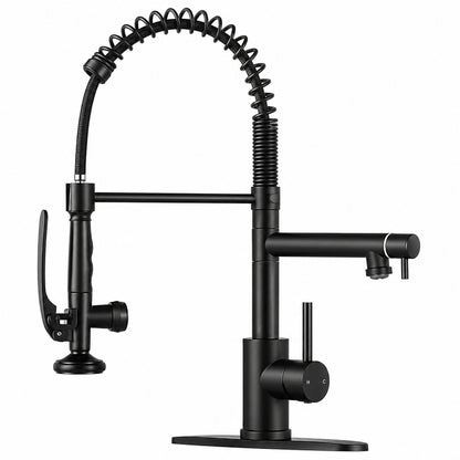 MTTCLE Matte Black 20 in H Pull Down Sprayer Kitchen Faucet with 2 Spout 360 Spout Swivel Commercial Kitchen Faucets KF002B DP 004