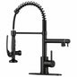 MTTCLE Matte Black 20 in H Pull Down Sprayer Kitchen Faucet with 2 Spout 360 Spout Swivel Commercial Kitchen Faucets KF002B DP 004