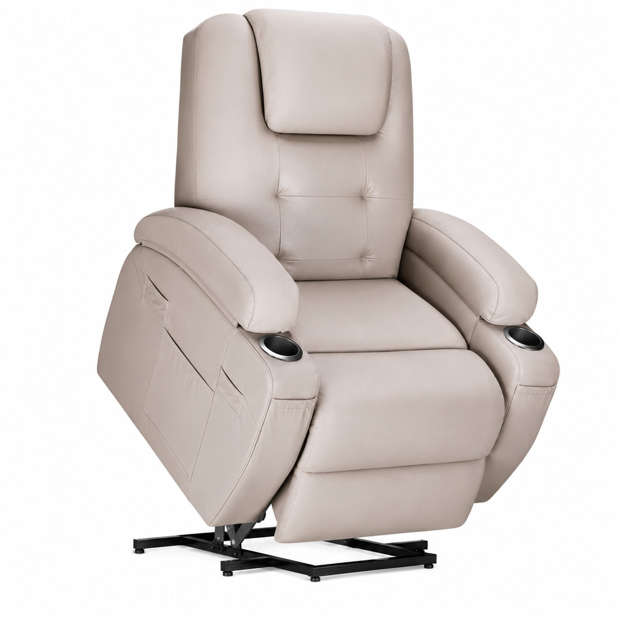 LACOO Power Lift Recliner Chair with Massage for Elderly Ergonomic Lounge Chair Classic Single Sofa with 2 Cup Holders Khaki
