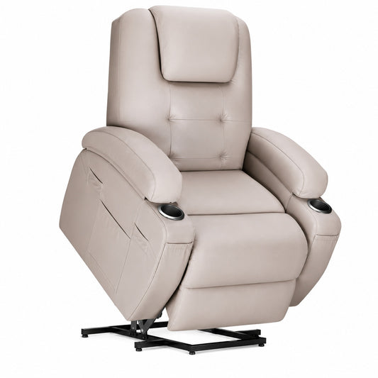 LACOO Power Lift Recliner Chair with Massage for Elderly Ergonomic Lounge Chair Classic Single Sofa with 2 Cup Holders Khaki