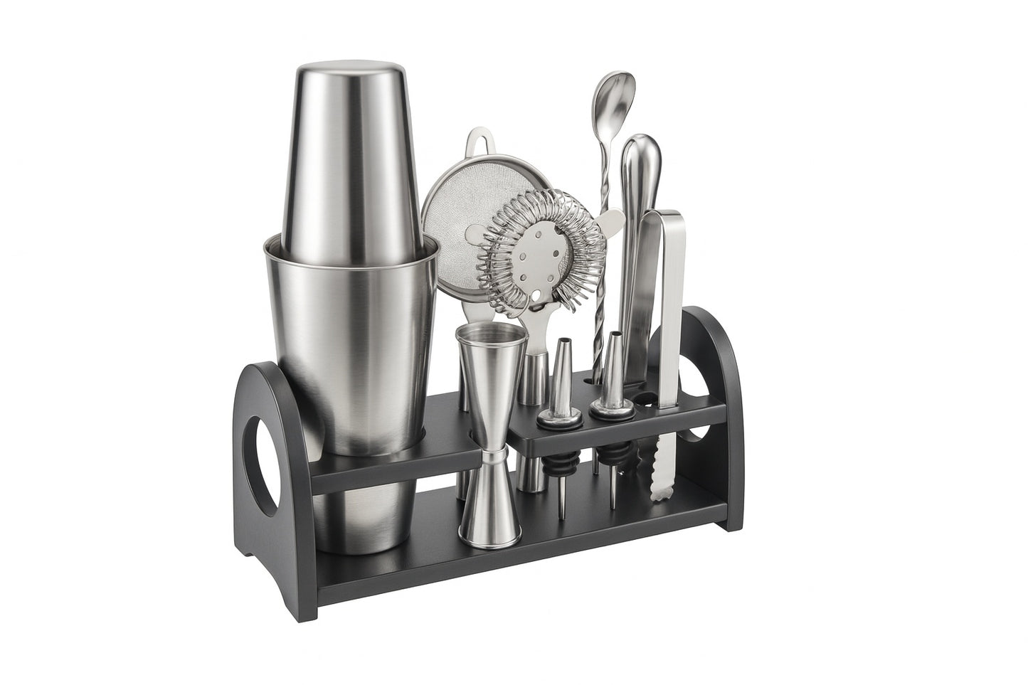 Wudkey 10 Piece Silver Stainless Steel Cocktail Shaker Set Bartender Kit Bar Set Barware Bartender Set for Home Bar Party