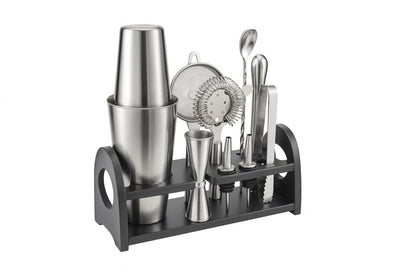 Wudkey 10 Piece Silver Stainless Steel Cocktail Shaker Set Bartender Kit Bar Set Barware Bartender Set for Home Bar Party