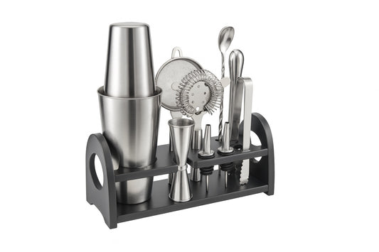 Wudkey 10 Piece Silver Stainless Steel Cocktail Shaker Set Bartender Kit Bar Set Barware Bartender Set for Home Bar Party