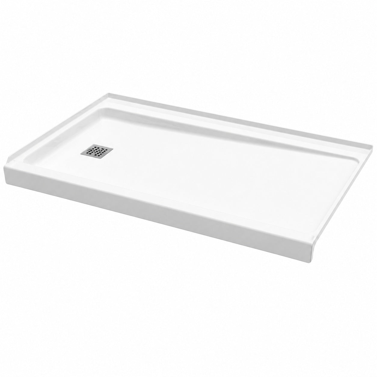 Bootz Industries ShowerCast 60 in L x 34 in W Alcove Shower Pan Base in White with Square Chrome Left Drain