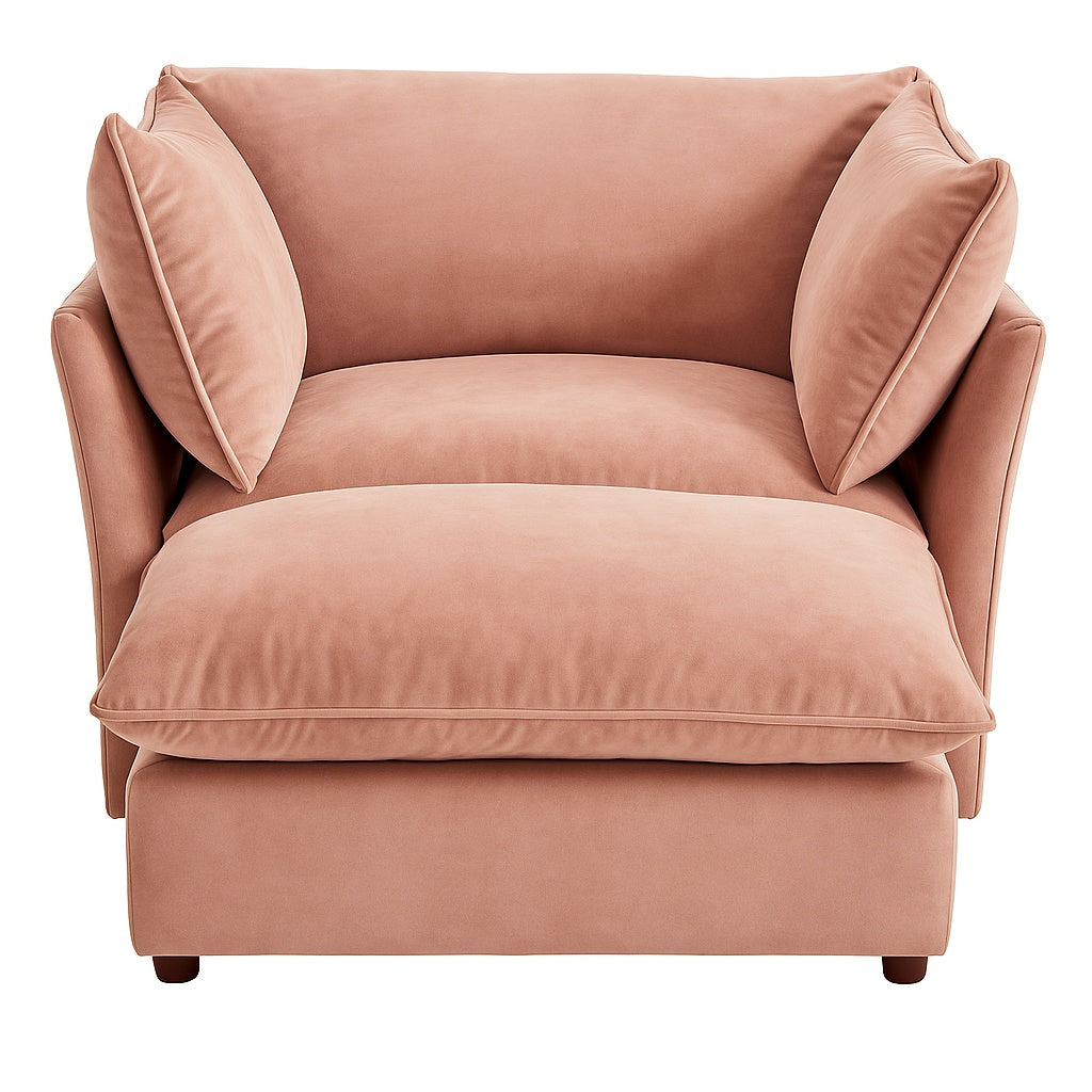 Harper & Bright Designs Oversize Pink 47 in Chenille Upholstered Single Arm Chair, Chaise Lounge Chair with Removable Ottoman