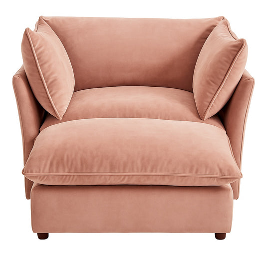 Harper & Bright Designs Oversize Pink 47 in Chenille Upholstered Single Arm Chair, Chaise Lounge Chair with Removable Ottoman