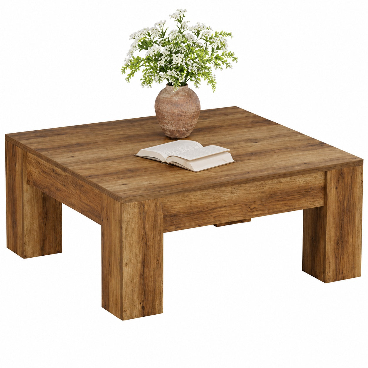 BYBLIGHT Allan 39 4 in Brown Square Wood Coffee Table with Sturdy Wooden Legs