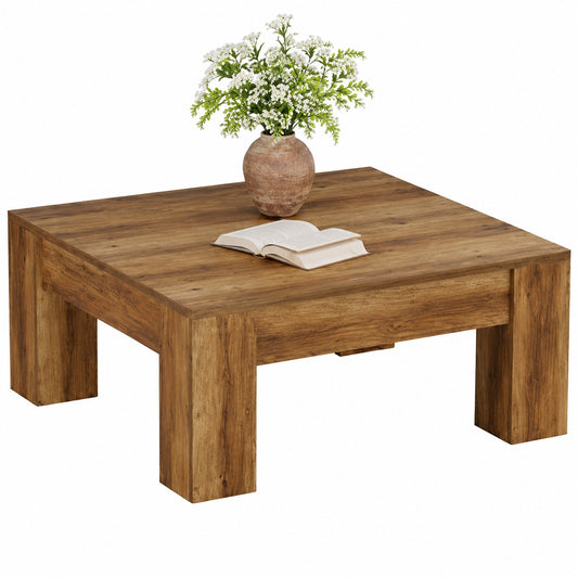 BYBLIGHT Allan 39 4 in Brown Square Wood Coffee Table with Sturdy Wooden Legs