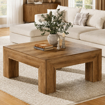 BYBLIGHT Allan 39 4 in Brown Square Wood Coffee Table with Sturdy Wooden Legs