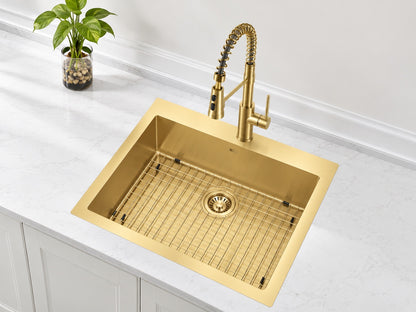Glacier Bay 30 in Drop In Single Bowl 18 Gauge Gold Stainless Steel Kitchen Sink with Spring Neck Faucet 4523FG 1